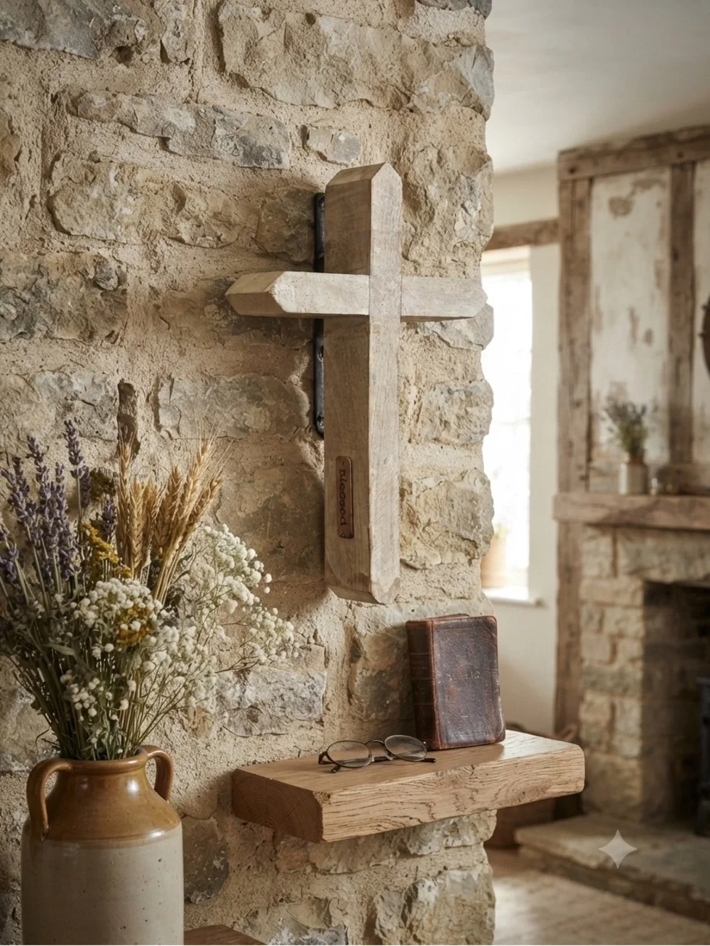 Wooden Cross Decor with metal Plex saying “BLESSED”